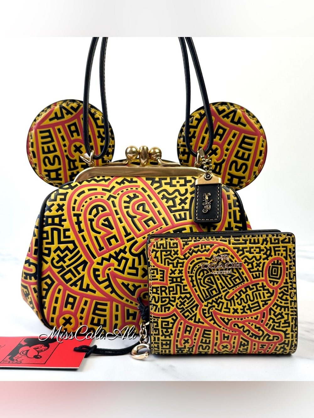 NWT COACH x DISNEY Keith Haring Mickey Kisslock Crossbody Bag Wallet Set